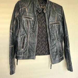 Vintage Scully Black lamb skin Motorcycle Jacket with Distressed Finish